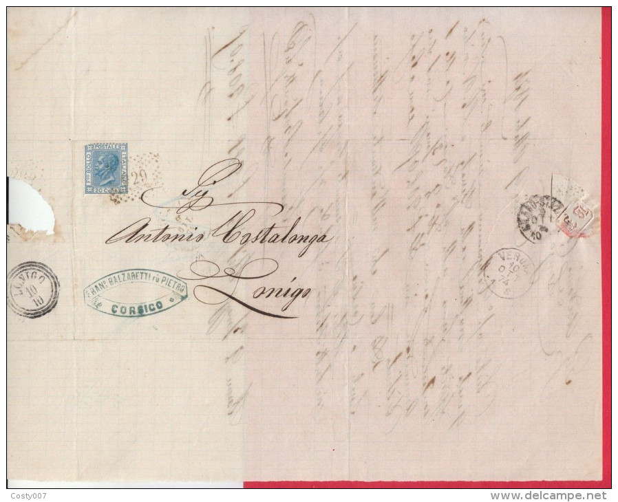 Italy 1874 Postal History Rare Cover + Content Verona To Lonigo D.502 - Postwaardestukken