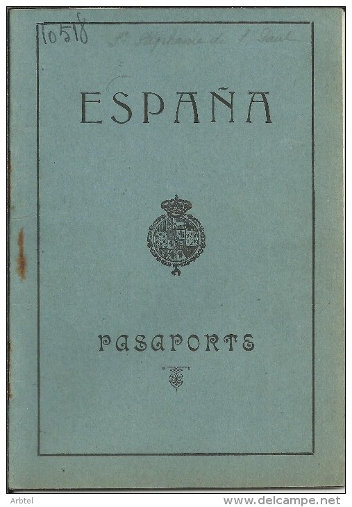 PASAPORTE DE 1924 EMITIDO PARA UNA MONJA NAVARRA QUE VA DE NOVICIA A FRANCIA SELLO FISCAL 5 PTS DIVERSAS MARCAS - Documentos Históricos