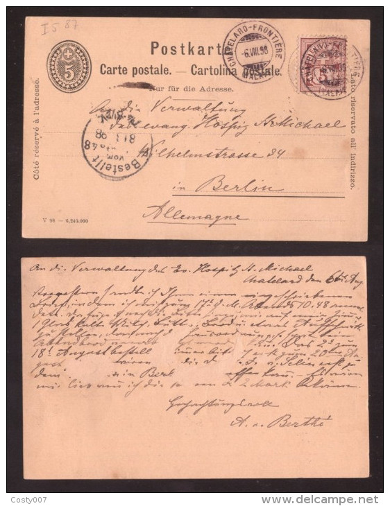 Switzerland 1898 Postal History Rare Old Postcard Postal Stationery Chatelard To Berlin D.516 - Covers & Documents