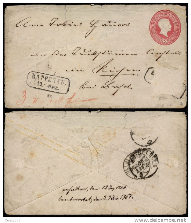 Germany Baden 1866 Postal History Rare Old Postal Stationery Cover Rappenau D.540 - Ganzsachen