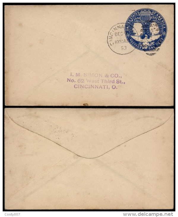 United States 1893 Postal History Rare Cover Postal Stationery Cincinnati D.544 - ...-1900