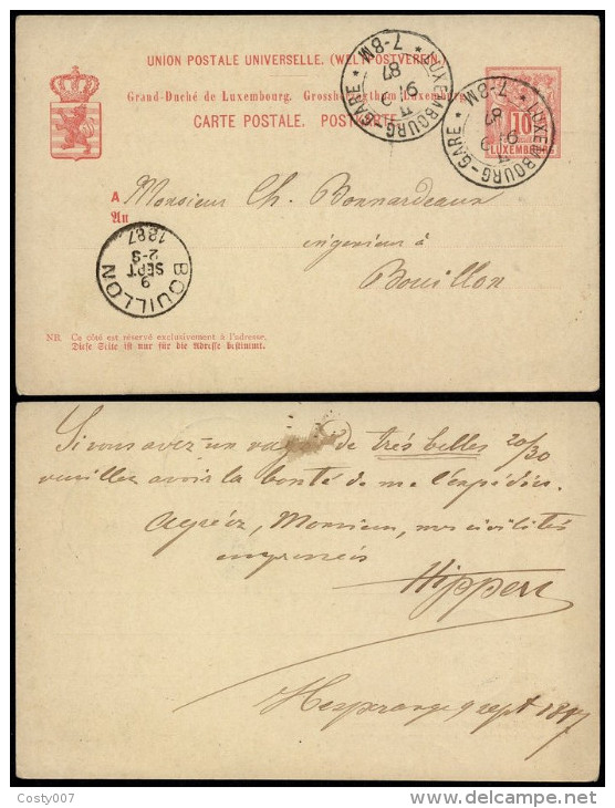 Luxembourg 1887 Postal History Rare Postcard Postal Stationeryto Bouillon Belgium D.546 - Altri & Non Classificati