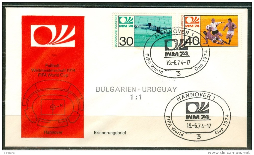 GERMANY Cover With Set For The Match Bulgaria  - Uruguay 1 : 1 On 19-6-74 - 1974 – Germania Ovest