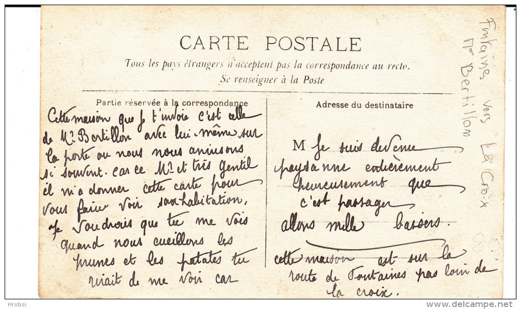 FONTAINE, PETITE CROIX, Carte Photo, Maison De M Bertillon, Voir Verso Explicatif - Fontaine