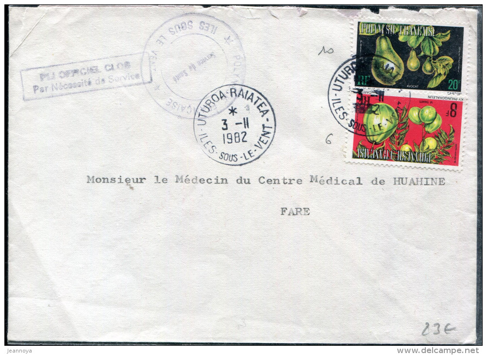 POLYNÉSIE - SERVICE - N° 6A + 10A / LETTRE D´UTUROA - RAIATEA LE 3/11/1982, POUR HUAHINE - TB - Service