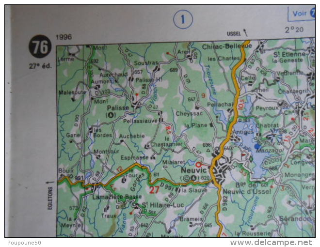 Carte Routière MICHELIN N: 76  - Aurillac  >  Le Puy En Velay -  St Etienne    -1996   27ème édition - Cartes Routières