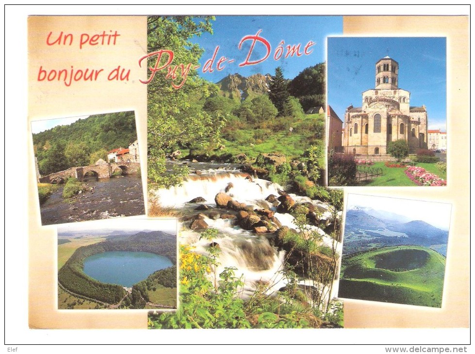Timbre Marionnette GUIGNOL Obl Sur Carte Multivues, Volcan , Du Puy De Dôme, Le Mont Dore ,2003, TB - Marionnettes