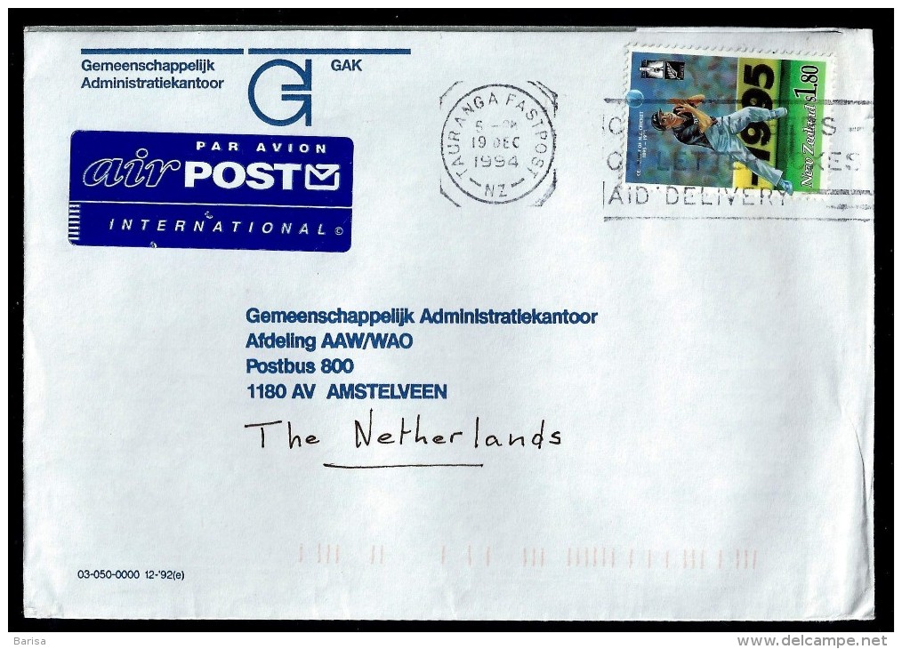 New Zealand 1994: AirMail Cover From Tauranga To The Netherlands, 19-12-1994 - Briefe U. Dokumente