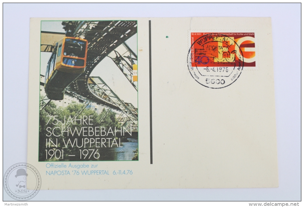 Germany Train/ Railway Topic Postcard 1976 - 75 Jahre Schwebebahn In Wuppertal - Postmark Wuppertal 5600 - Trenes