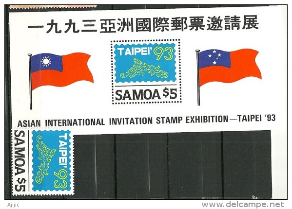 SAMOA-TAIWAN. (Taipei 93) . Un B-F  + Un T-p Neufs ** * Des ILES SAMOA. Côte 24 € - Joint Issues