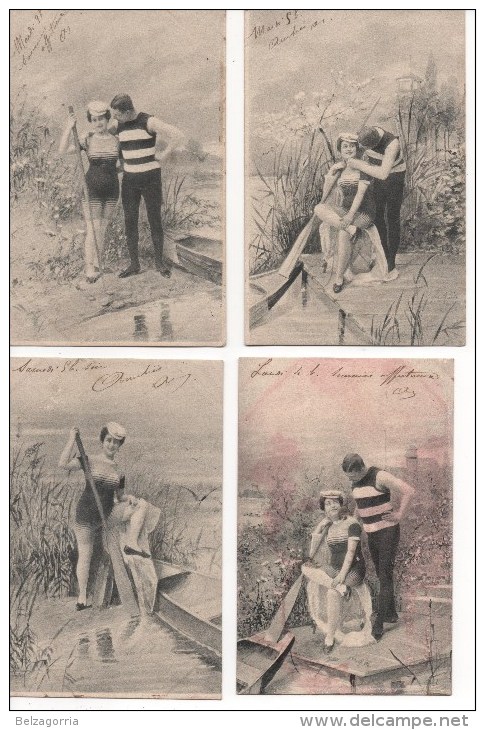 FANTAISIES COUPLE, ILLUSTRATEURS Signés SCOLIK Charles,LOT DE 9 CPA,BAIGNEUSE,BARQUE Voir SCAN - Scolik, Charles