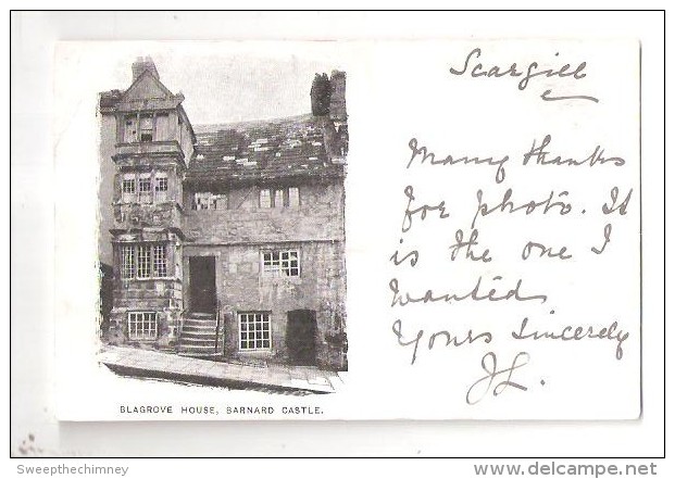 BLAGROVE HOUSE BARNARD CASTLE Undivided Back Used Postcard  BARNARD CASTLE Edwardian Duplex Postmark Cancellation - Otros & Sin Clasificación