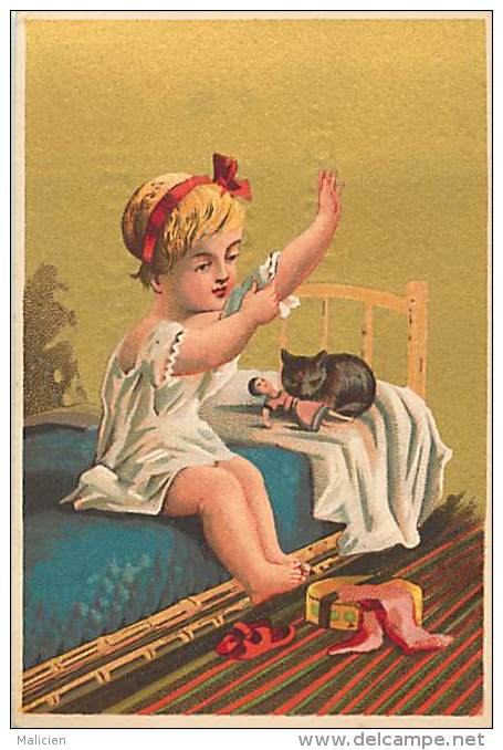 Chromo - Ref 566- Chromo Societe Hygienique Des Cacaos - Enfant Et Chat - Chats - Fond Dore - Chromo Bon Etat - - Autres & Non Classés