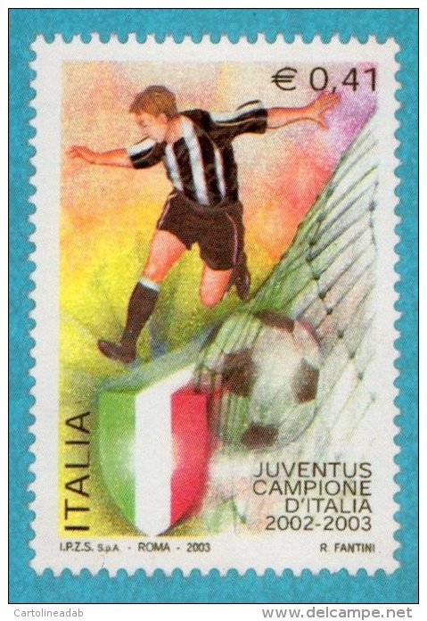 [DC0607] CARTOLINEA - JUVENTUS - JUVE - CAMPIONE D&acute;ITALIA 2002/2003 - RIPROD. FRANCOBOLLO EMESSO DA POSTE ITALIANE - Calcio