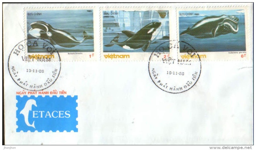 Vietnam,Special Envelope , Cetacea - Whales , Balaena Borealis , Orcinus Orca , Eubalaena Glacialis - Baleines