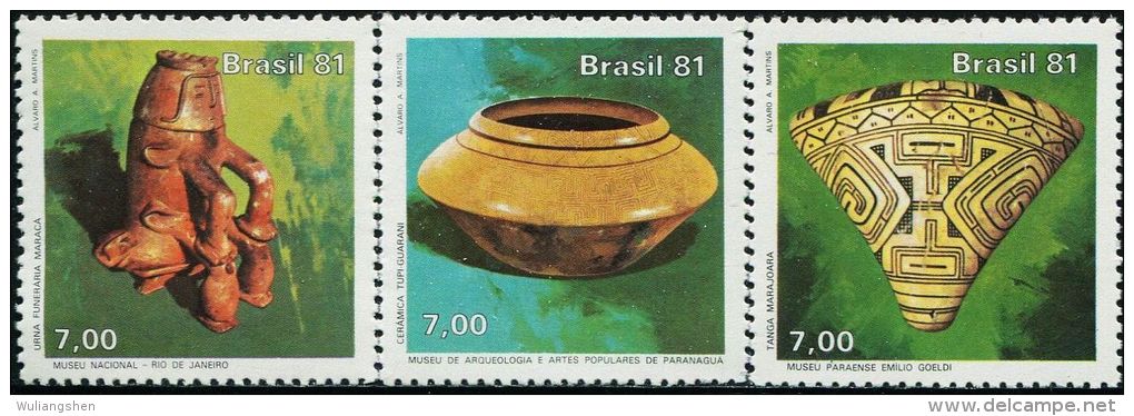 BX0449 Brazil 1981 International Museum Day Pottery Bowl 3v MNH - Ungebraucht