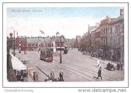 Carlisle Market Place Tram TROLLEY Old Postcard GOOD CARLISLE DOUBLE RING FULL STRIKE 1906 POSTMARK CANCELLATION - Carlisle