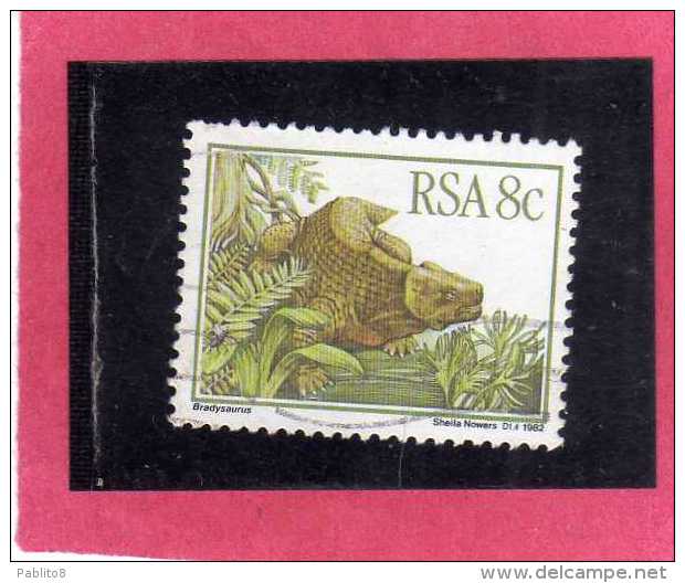 SUD SOUTH AFRICA RSA AFRIQUE 1982 Prehistoric Animals (Karoo Fossils). Bradysaurus ANIMALI PREISTORICI CENT.8 USATO USED - Ungebraucht