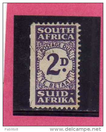 SUD SOUTH AFRICA RSA AFRIQUE 1943 POSTAGE DUE STAMP SEGNATASSE 2 D USATO USED - Timbres-taxe