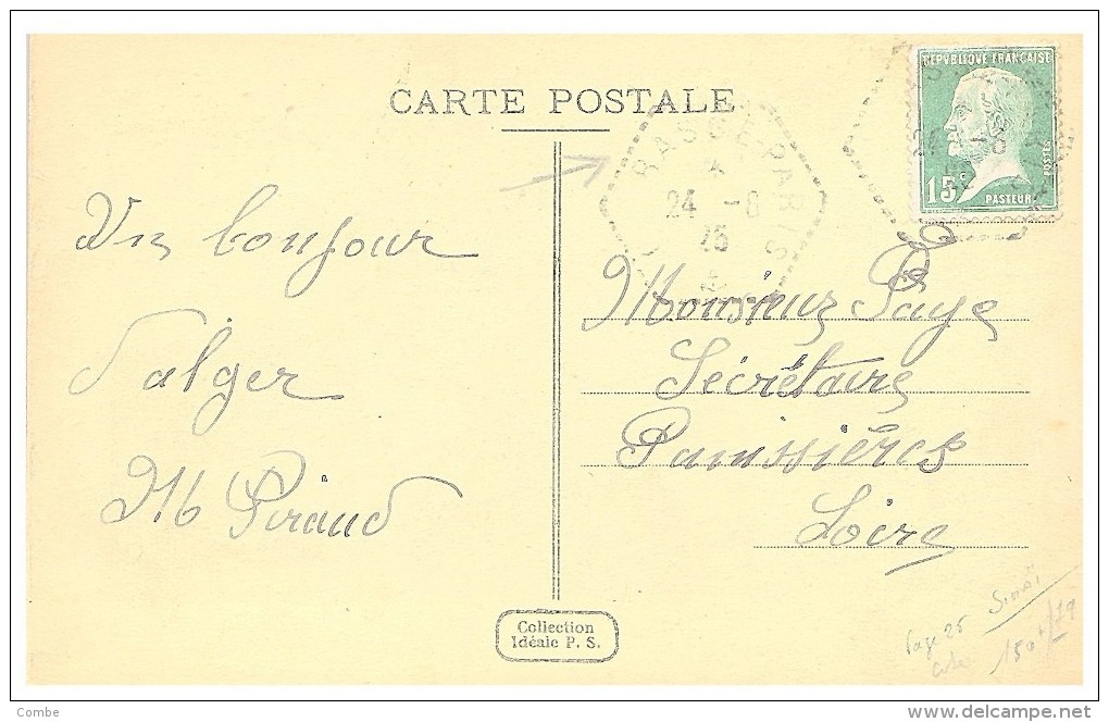 1925,, CACHET OCTOGONAL. CUIRASSE PARIS, CARTE PASTEUR 15c. ALGER PALAIS DU GOUVERNEUR /3942 - Posta Marittima