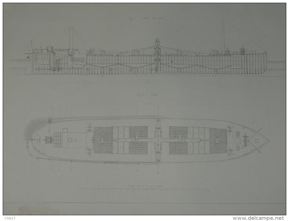 SAINT NAZAIRE  LA DRAGUE  BATEAU POMPEUR ET PORTEUR   1875 METIER ARCHITECTE DESSIN ECOLE IMPERIALE PONTS ET CHAUSSEES - Architecture