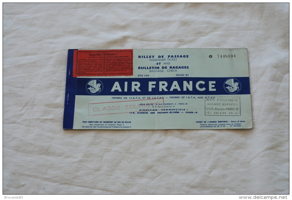 BILLET DE  PASSAGE AIR FRANCE PARIS VENISE - Cartes D'embarquement