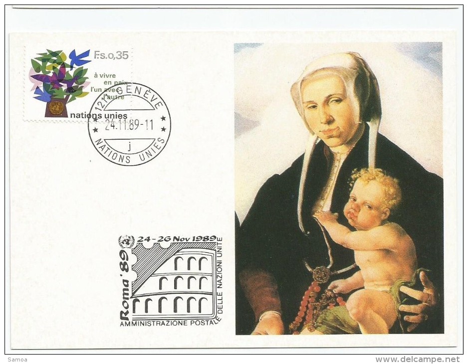 Nations Unies - Genève - Carte UNICEF 1989 Roma  - Arbre à Colombes - Van Heemskerck - Mère Et Enfant - Cartes-maximum