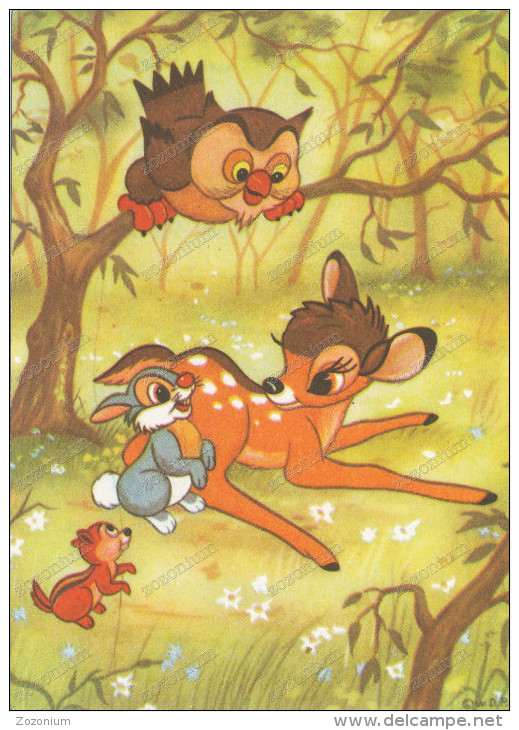 BAMBI, Rabbit, Owl And Squirrel -  Lapin, Hibou Et L'écureuil,old Postcard - Disneyland