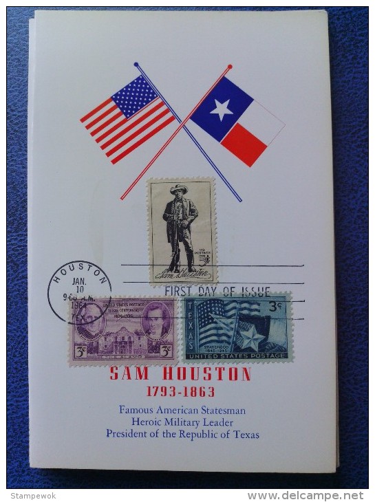 1964 USA Souvenir Folder FDC (Combo) Scott # 1242 Sam Houston - 1961-1970