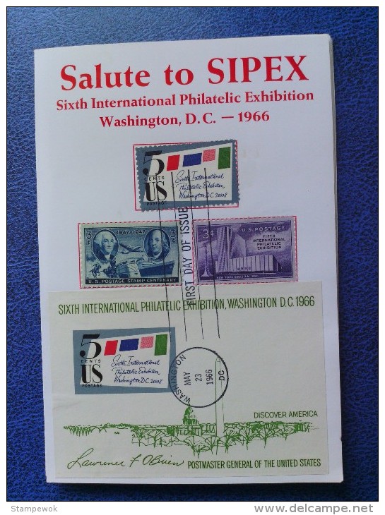 1966 USA Souvenir Folder FDC (Combo) Scott # 1310-1311 SIPEX 6th Intl. Philatelic Exhibition - 1961-1970