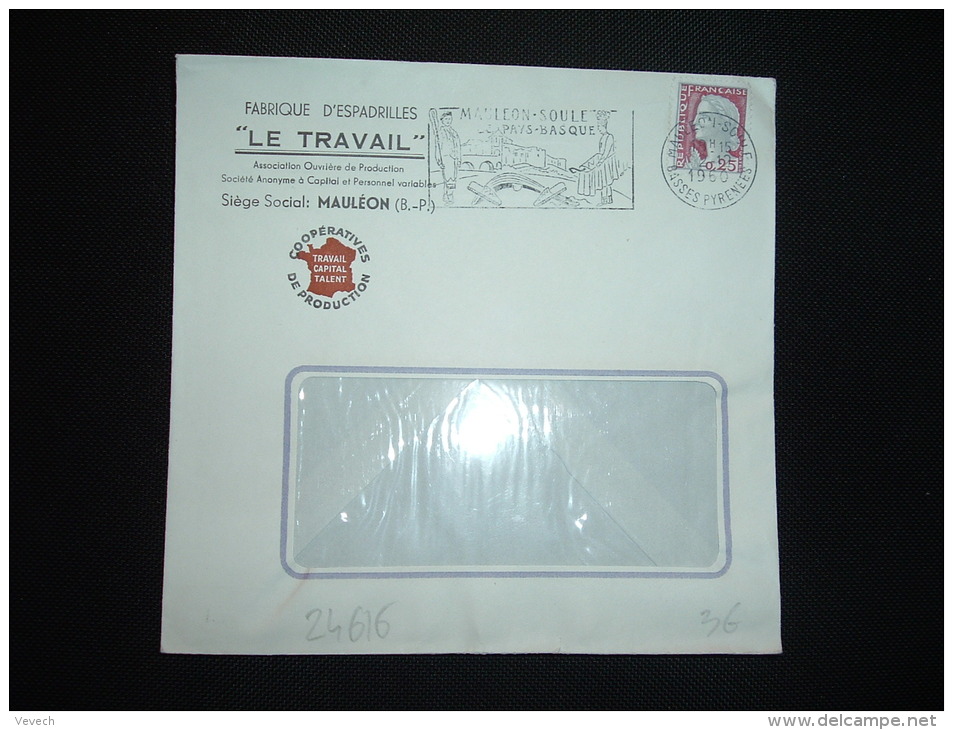 LETTRE TP MARIANNE DE DECARIS 0,25F OBL.MEC. 2-12-1960 MAULEON-SOULE (64 PYRENEES ATLANTIQUES) + LE TRAVAIL - Other & Unclassified