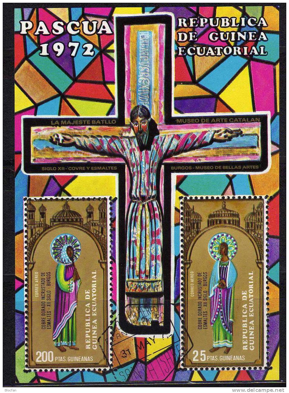 Ostern 1972 Kreuzigung Christi Äquatorial Guinea Block 7 Plus 8 O 2€ Ikone Kunstmuseum Burgos Hoja Art Sheet M/s Eastern - Theologians