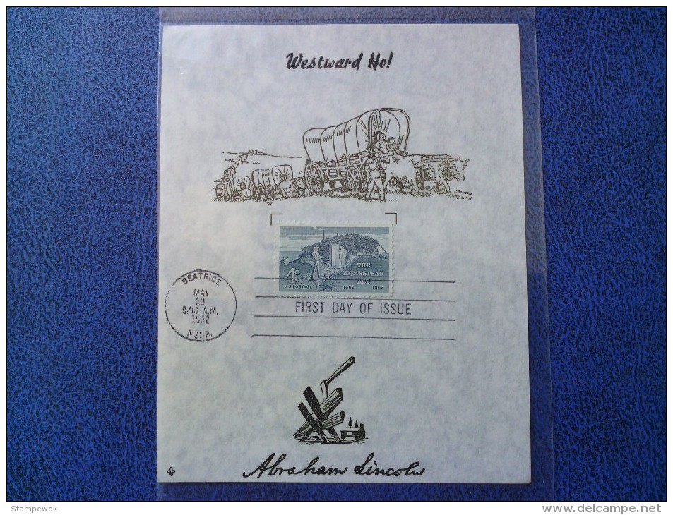 1962 USA Souvenir Leaf FDC Scott # 1198 Homestead Act - 1961-1970
