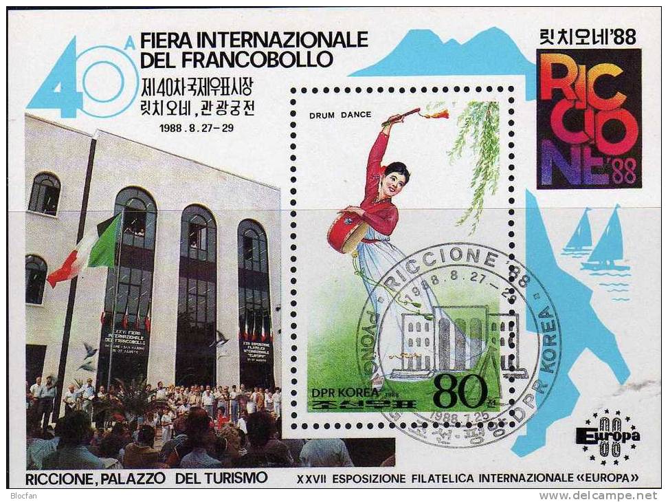 BMA Riccione Italien 1988 Korea Block 235 O 1€ Architektur Kultur Tanz Einer Frau Dancing Bloc Philatelic Sheet Of Corea - Dance