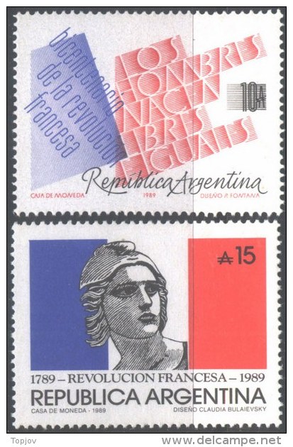 ARGENTINA   -  FRANCH  REVOLUTION - FLAGS  -  **MNH - 1989 - French Revolution