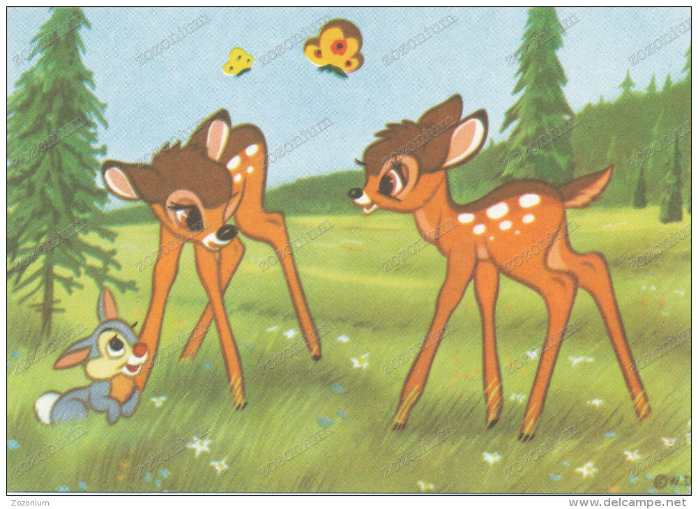2 BAMBI, Rabbit, -  Lapin, Old Postcard - Disneyland