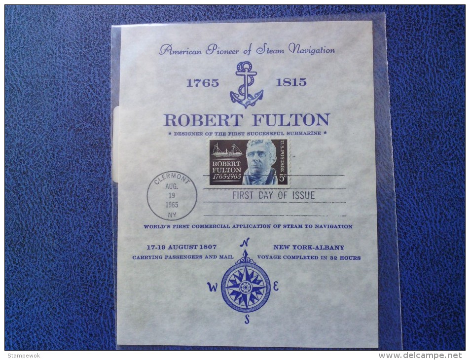 1965 USA Souvenir Leaf FDC Scott # 1270 Robert Fulton (Ships) - 1961-1970