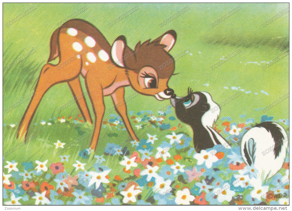 BAMBI, And Ferret -  Lapin Et Furet,, Old Postcard - Disneyland