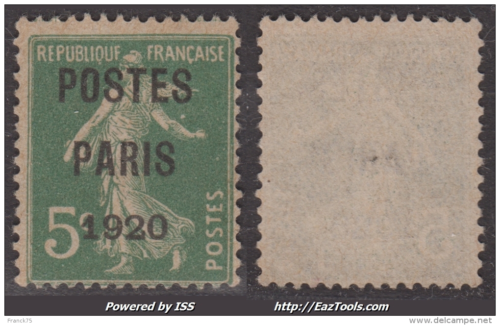 *PROMO* Préo POSTES PARIS 1920 Sur 5c Semeuse Usagé TB (Dallay N° 25 , Cote 185€) - 1893-1947