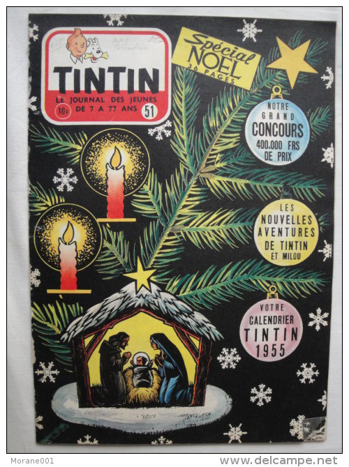 Tintin N° 51 De 1954  Couverture De Hergé  + Calendrier 1955 Bon état - Kuifje