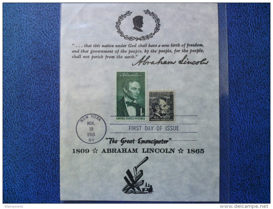 1965 USA Souvenir Leaf FDC Scott # 1282 Lincoln Definitive - 1961-1970