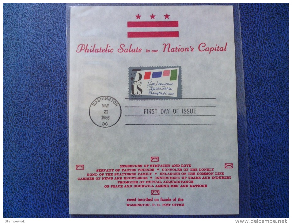 1966 USA Souvenir Leaf FDC Scott # 1310 SIPEX Stamp Exhibition - 1961-1970