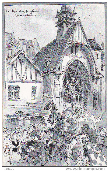 Histoire - Paris au Moyen-Age - Illustrateur Robida Série 12 cpa sans la pochette - Mermaid Cimetière Innocents Temple