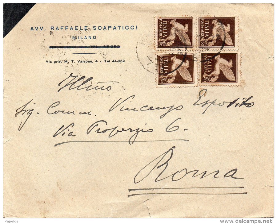 1945 LETTERA  CON ANNULLO MILANO - Poste Aérienne