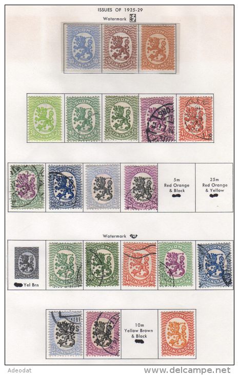 FINLAND 1917-29 SCOTT 83-107,127-138,144-150,15 2, 111-7,119,123-5,141-2,153 -7, B1 USED VALUE U.S. $56.10 - Usati