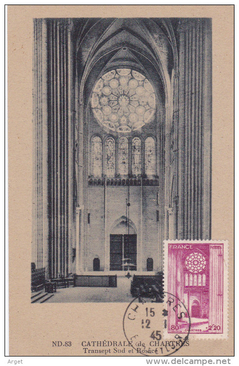 Carte Maximum FRANCE N°Yvert 664 (Cathédrale De CHARTRES) Obl Sp 1945 - 1940-1949