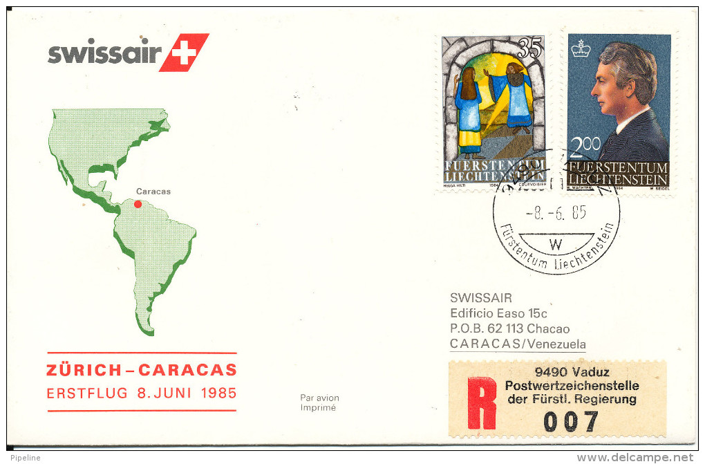 Liechtenstein Swissair First Flight Zurich - Caracas 8-6-1985 - Covers & Documents