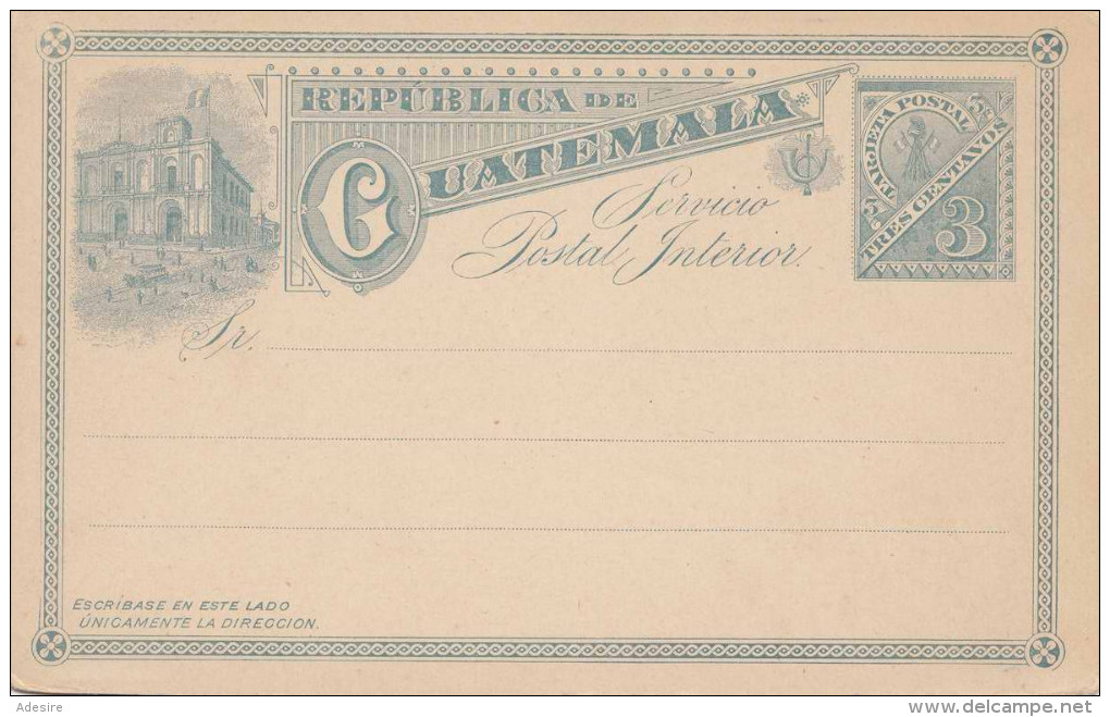 1897 - Guatemala, 3 Centavos Ganzsache Auf Grünfarbiger Litho Postkarte Nicht Gelaufen - Guatemala