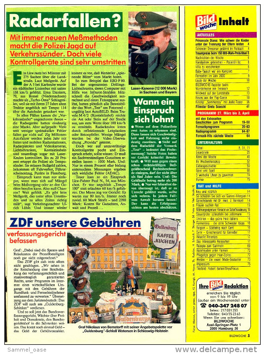 Bild Woche  Zeitschrift  -  18.3.1993  -  Mit :  Diana Und Die Kinder  -  Wie Zuverlässig Sind Radarfallen? - Film & TV