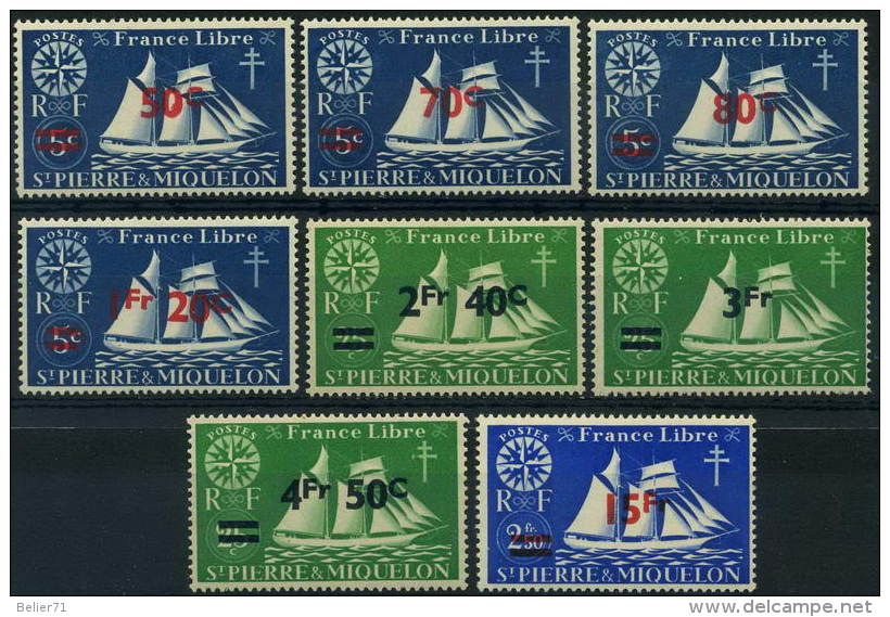 France, Saint Pierre Et Miquelon : N° 315 à 322 Xx Année 1945 - Neufs